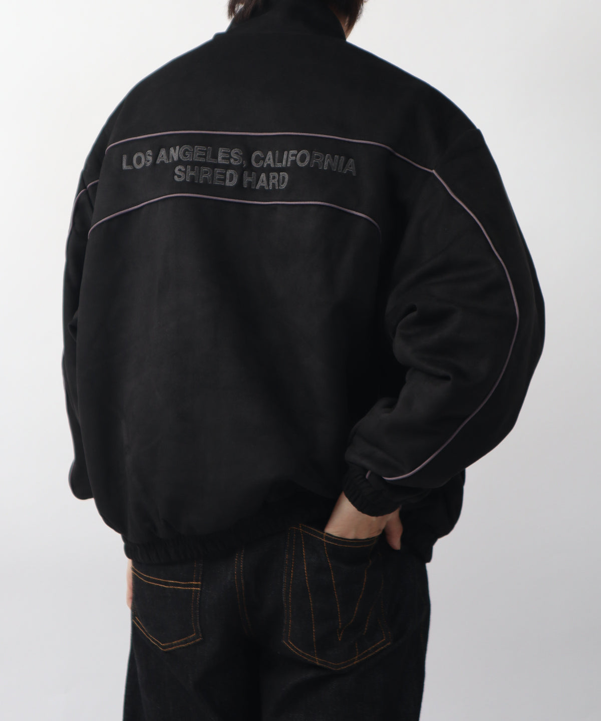 Fake suede piping padded jacket / フェイクスエードパイピング中綿ジャケット