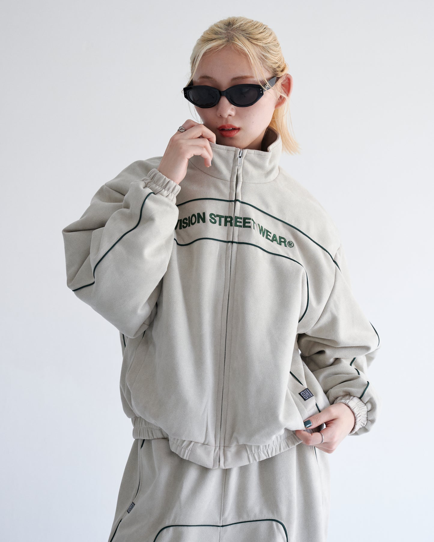 Fake suede piping padded jacket / フェイクスエードパイピング中綿ジャケット