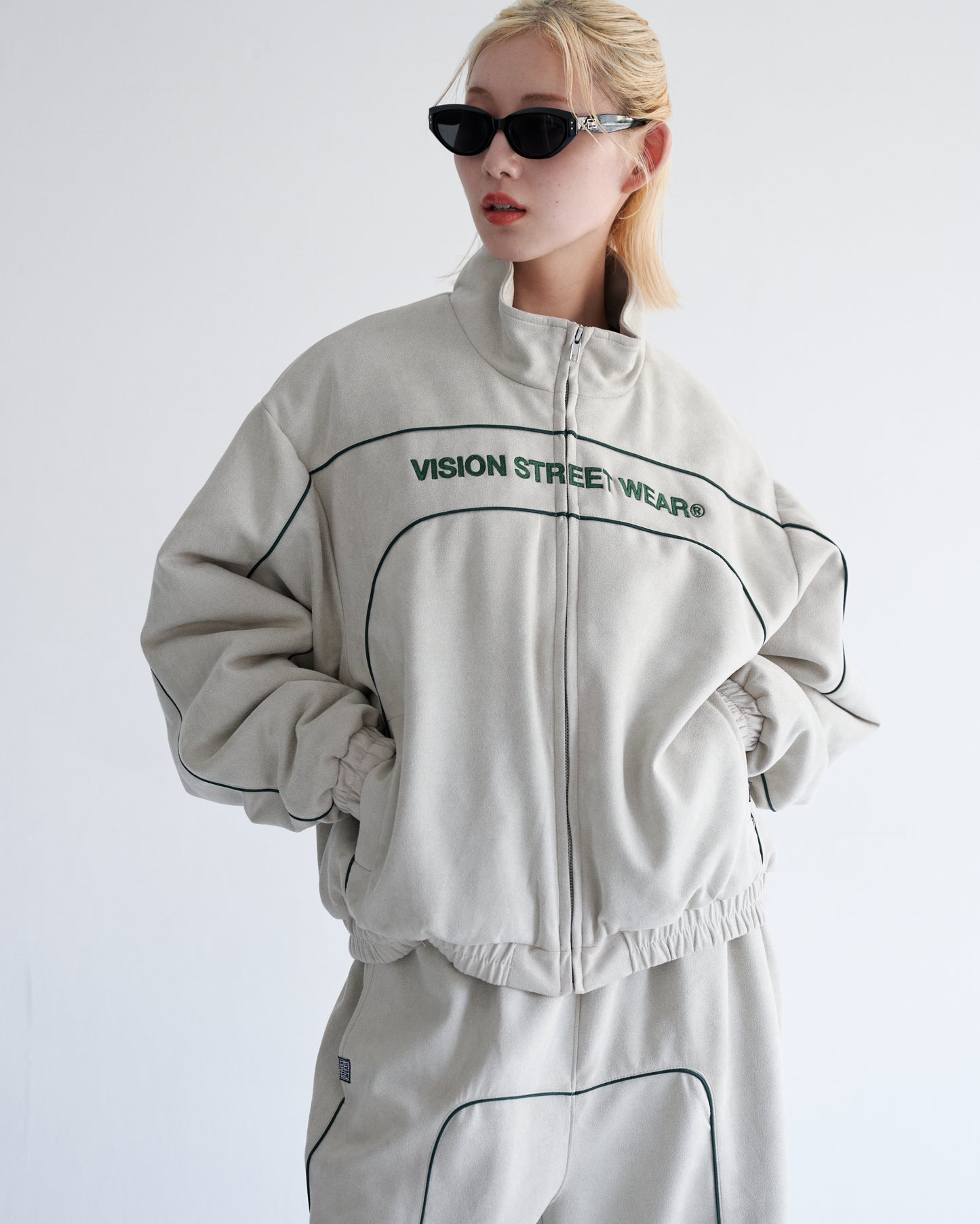 Fake suede piping padded jacket / フェイクスエードパイピング中綿ジャケット
