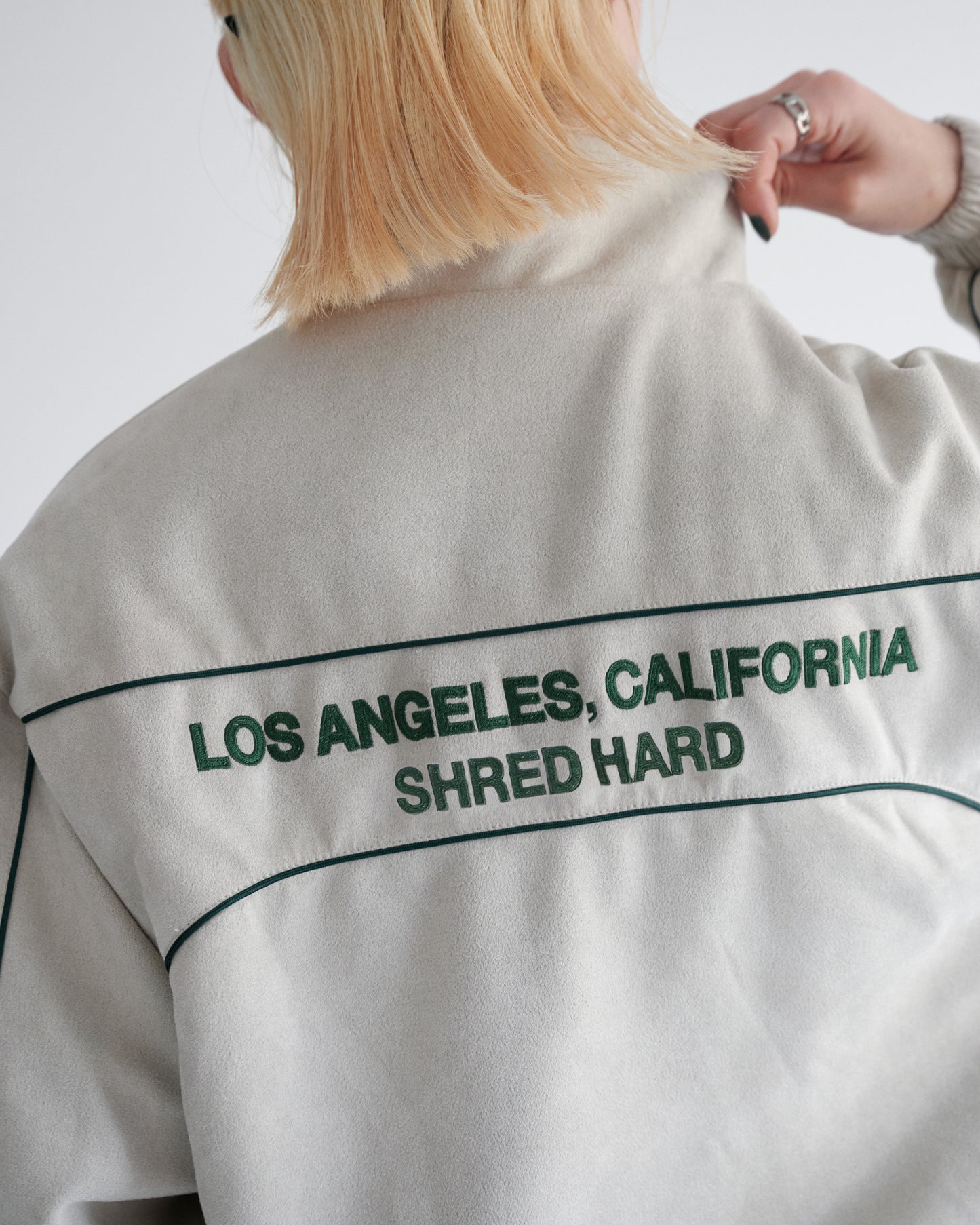 Fake suede piping padded jacket / フェイクスエードパイピング中綿ジャケット