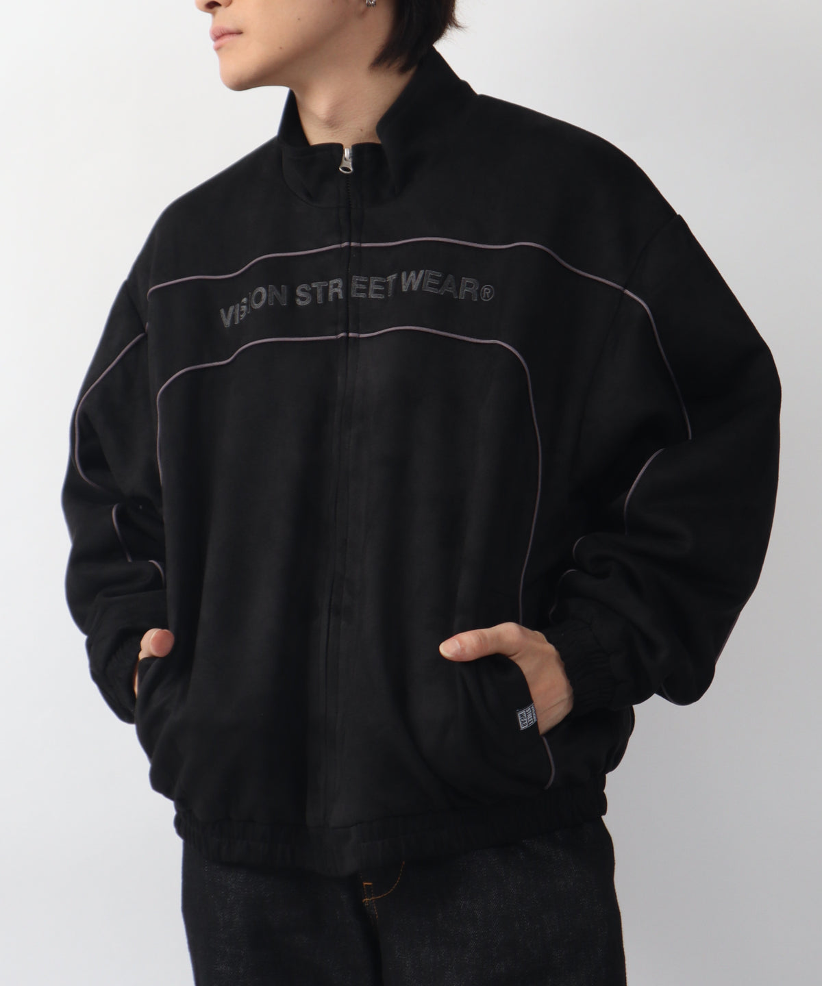 Fake suede piping padded jacket / フェイクスエードパイピング中綿ジャケット