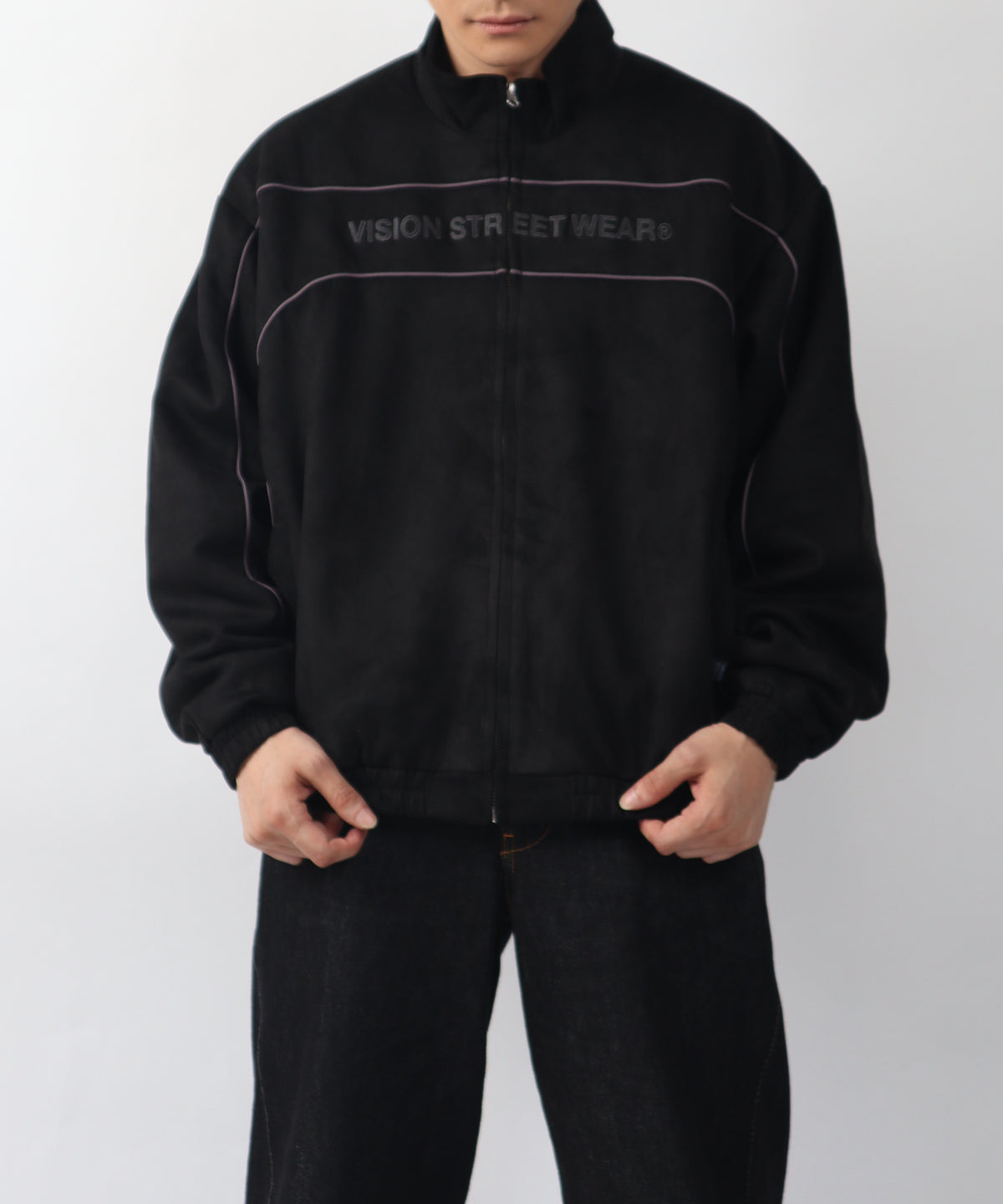 Fake suede piping padded jacket / フェイクスエードパイピング中綿ジャケット