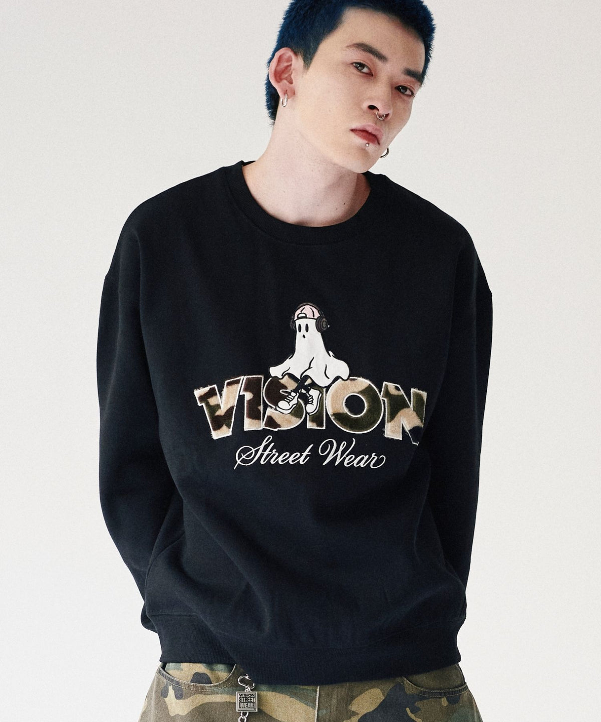 Ghost Logo Sweat / 【裏起毛】ゴースト異素材ロゴスウェット
