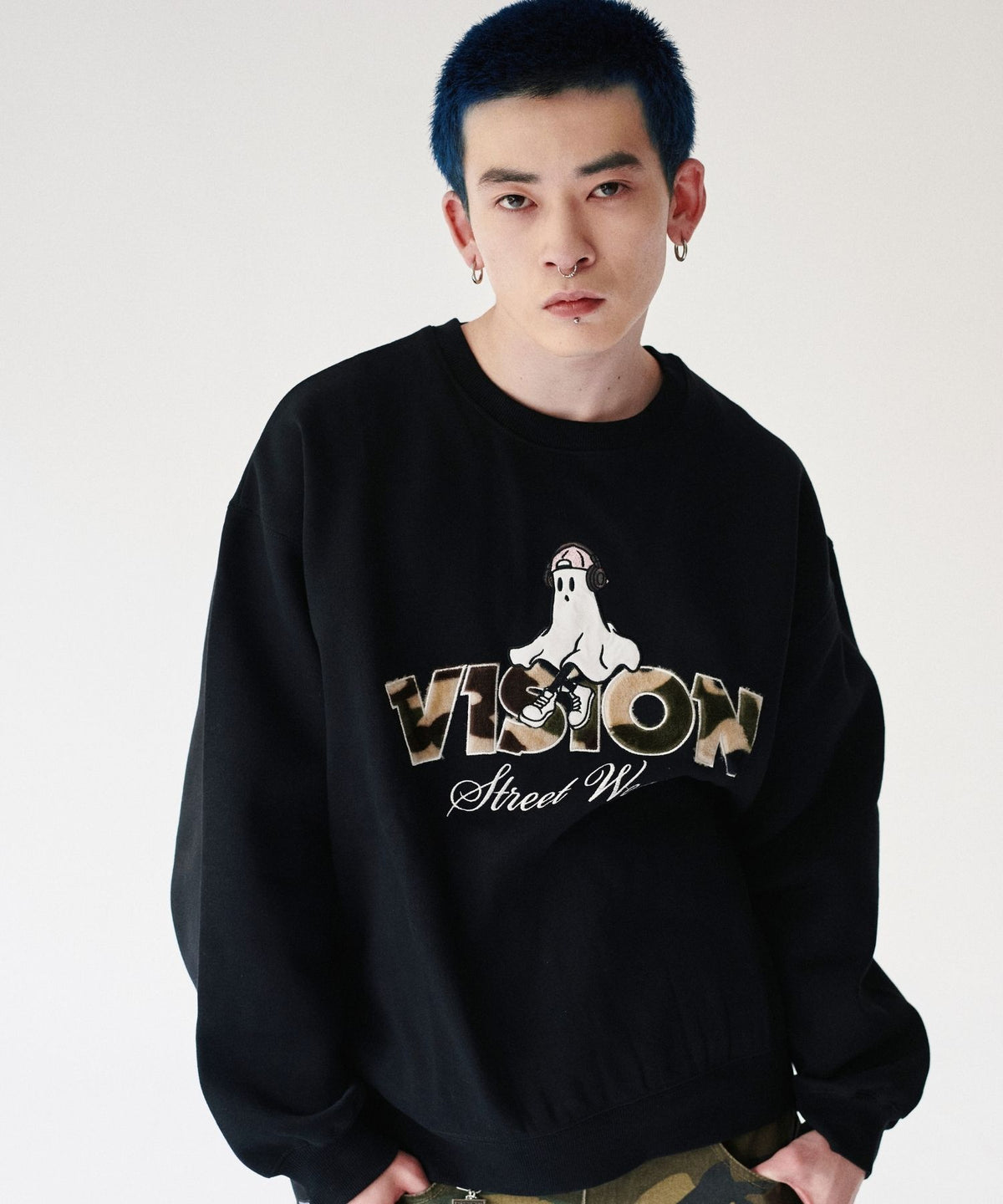Ghost Logo Sweat / 【裏起毛】ゴースト異素材ロゴスウェット