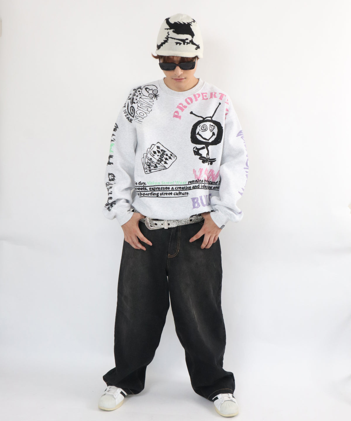 All print fleece Sweat / 【裏起毛】ラクガキ総柄スウェット
