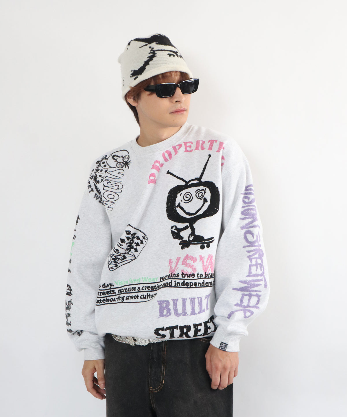 All print fleece Sweat / 【裏起毛】ラクガキ総柄スウェット