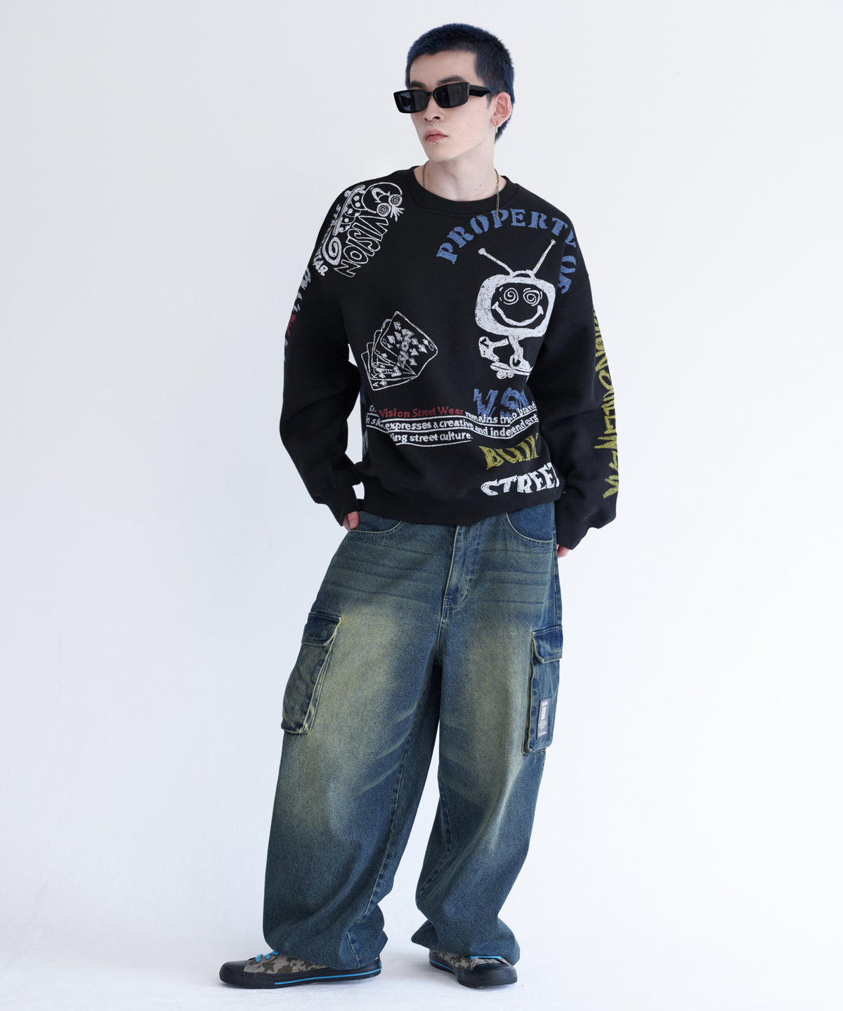 All print fleece Sweat / 【裏起毛】ラクガキ総柄スウェット