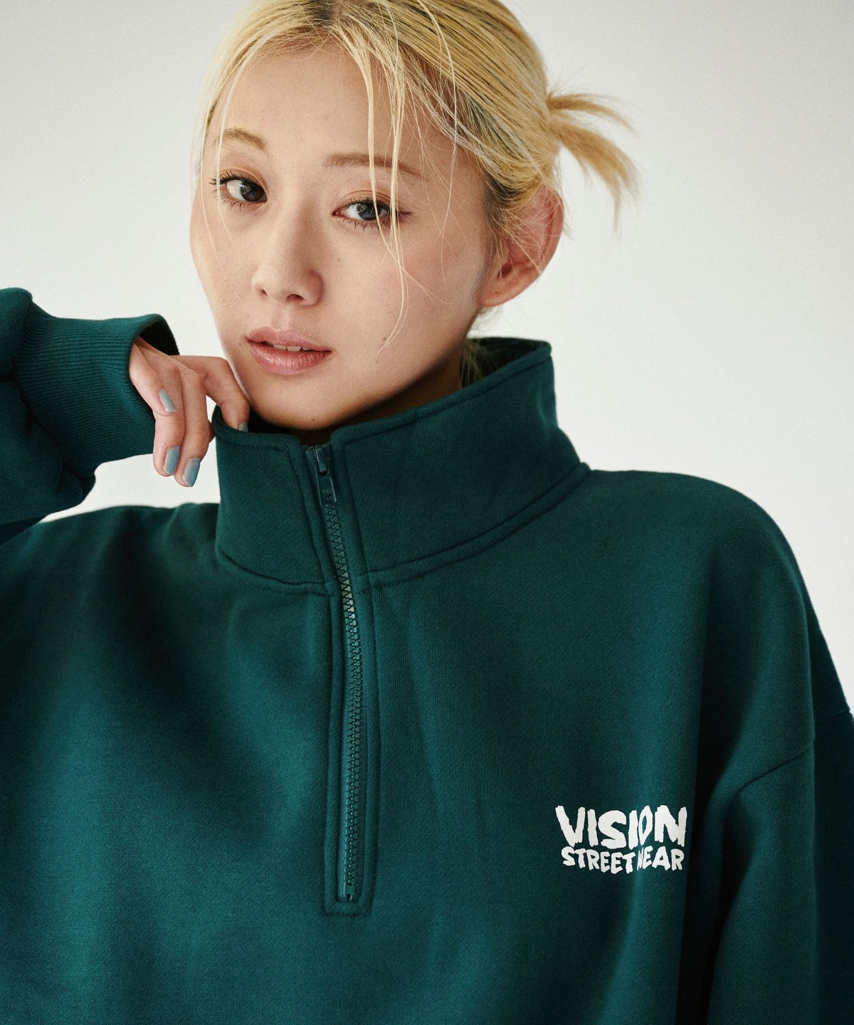 Ghost Zip Sweat / 【裏起毛】ゴースト異素材ハーフジップ