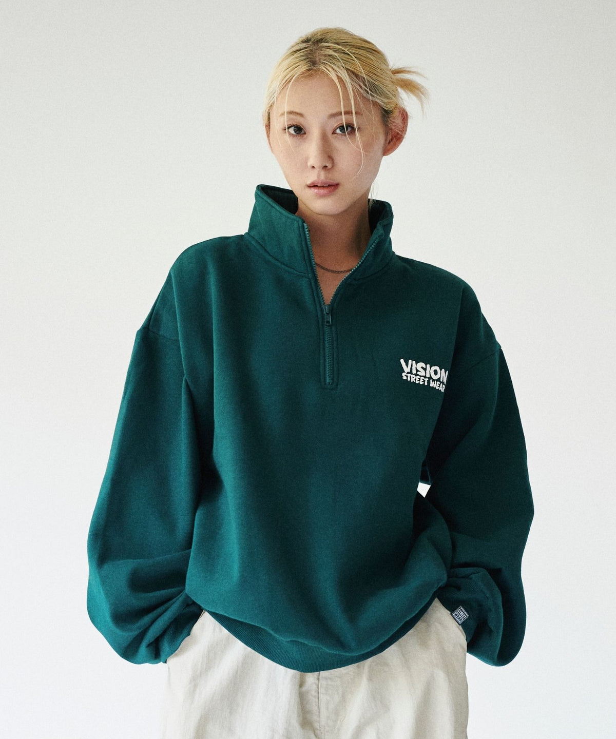 Ghost Zip Sweat / 【裏起毛】ゴースト異素材ハーフジップ