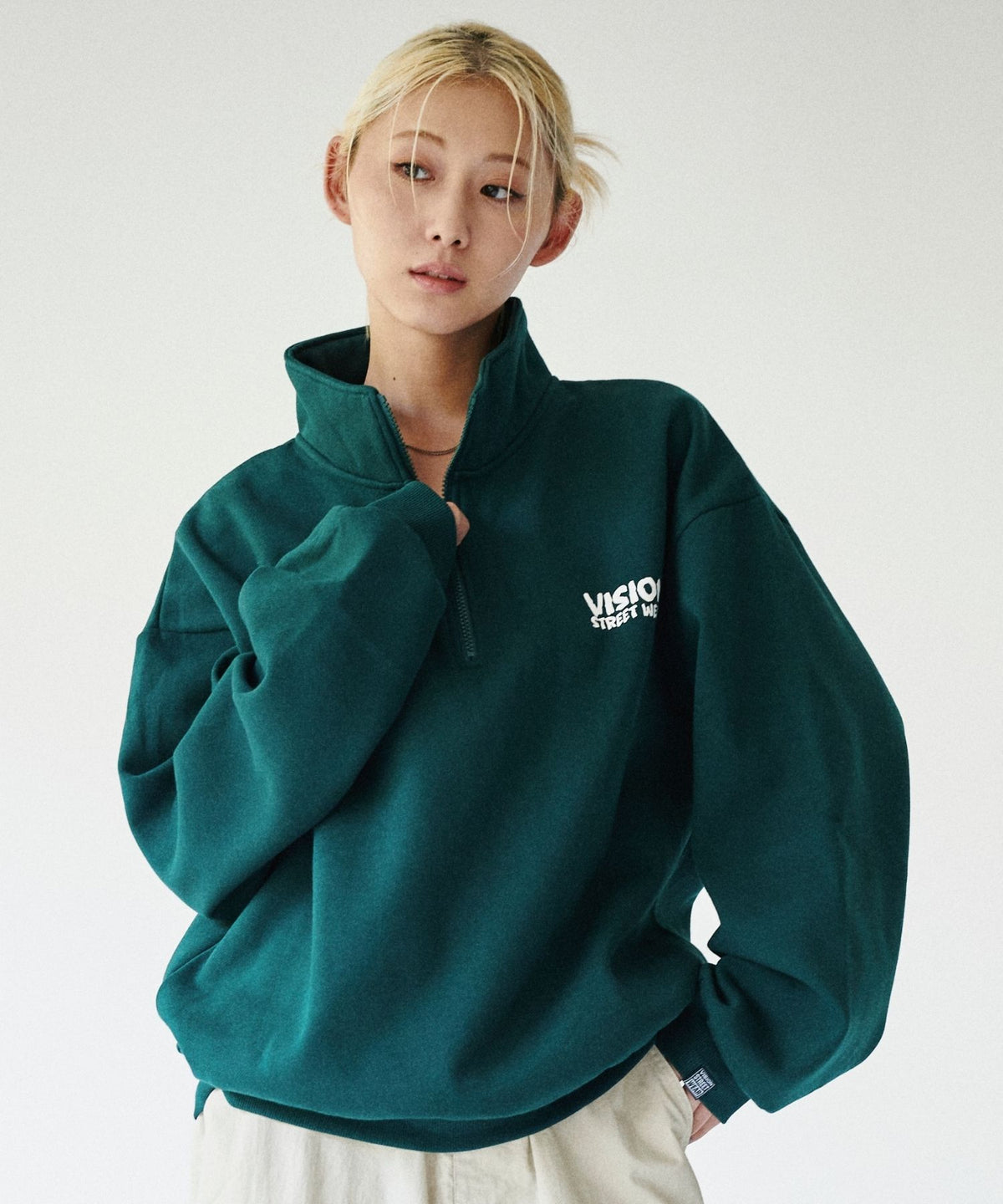 Ghost Zip Sweat / 【裏起毛】ゴースト異素材ハーフジップ