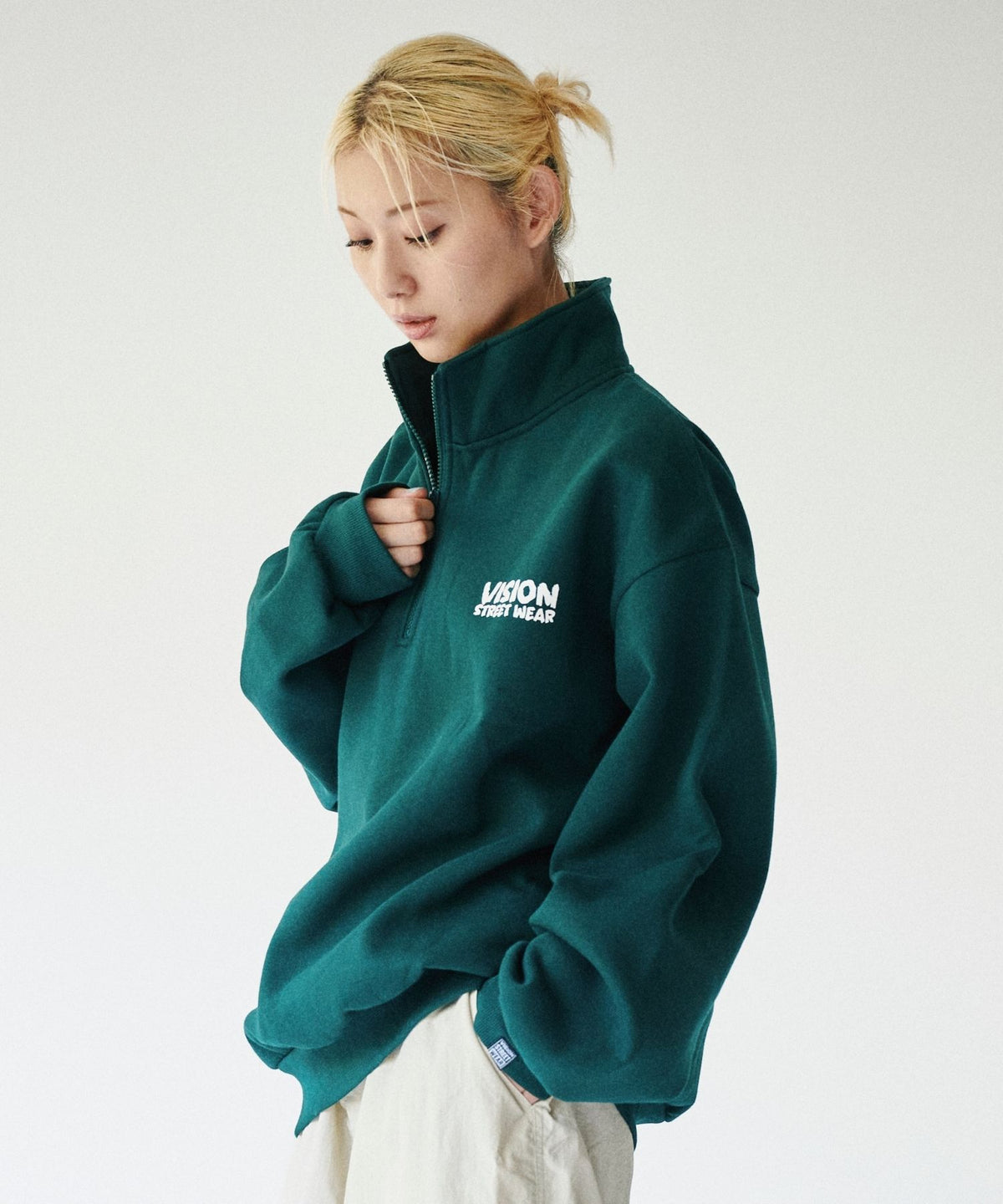 Ghost Zip Sweat / 【裏起毛】ゴースト異素材ハーフジップ