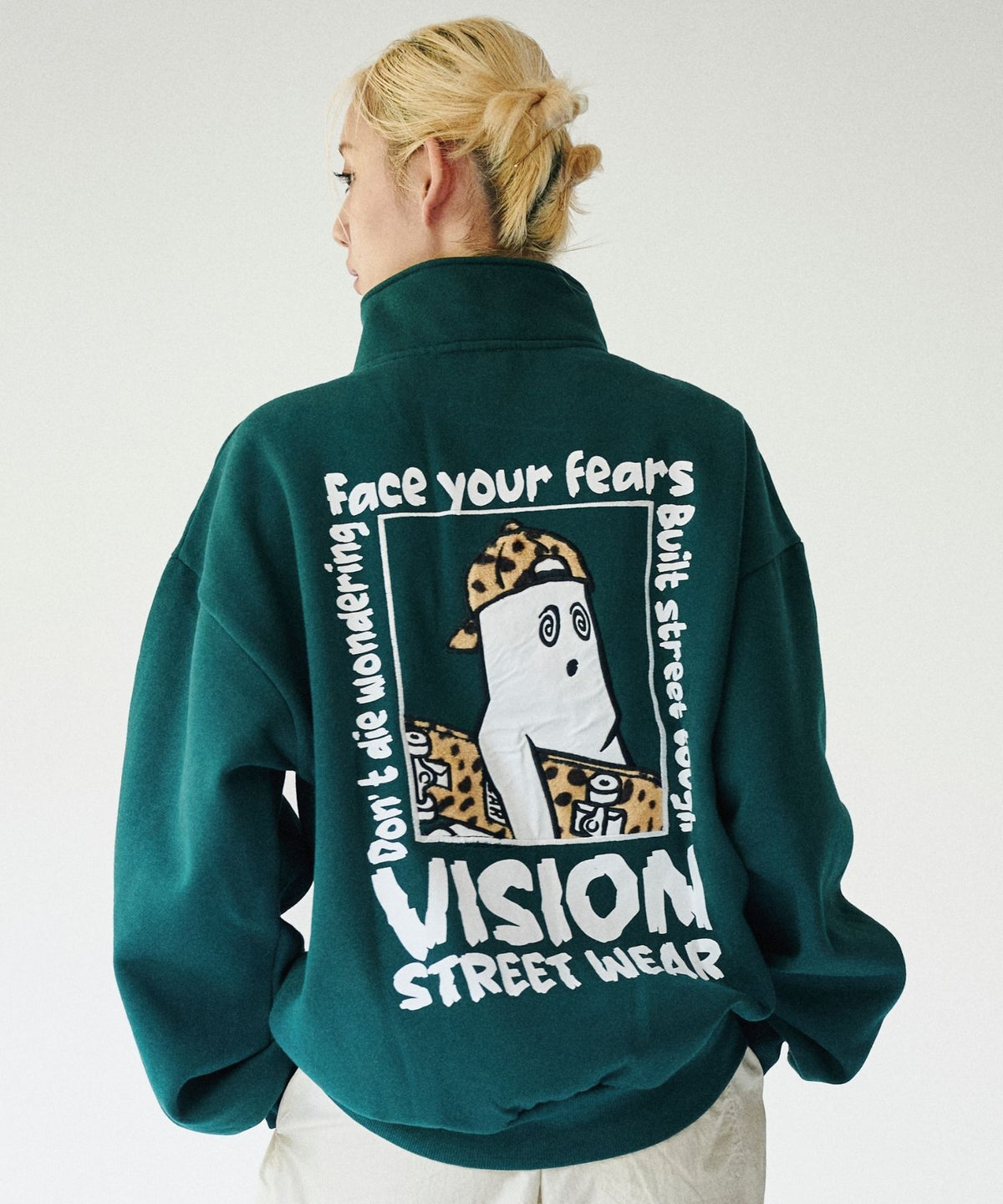 Ghost Zip Sweat / 【裏起毛】ゴースト異素材ハーフジップ