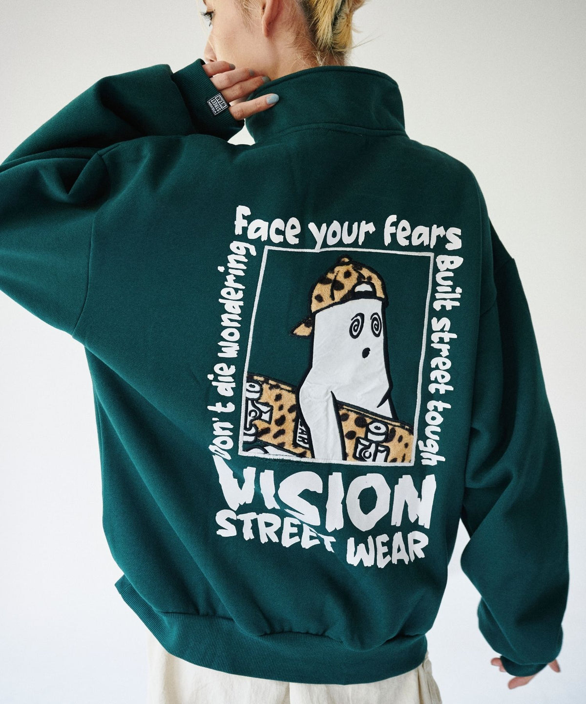 Ghost Zip Sweat / 【裏起毛】ゴースト異素材ハーフジップ