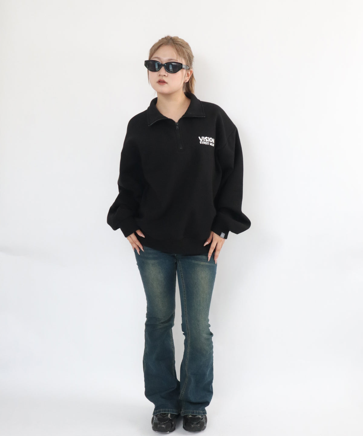 Ghost Zip Sweat / 【裏起毛】ゴースト異素材ハーフジップ