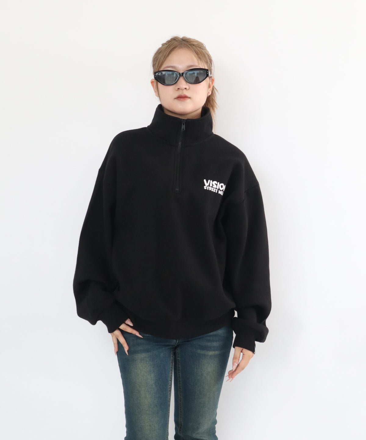 Ghost Zip Sweat / 【裏起毛】ゴースト異素材ハーフジップ