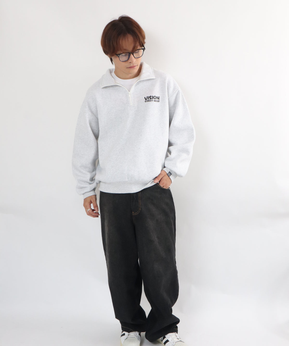 Ghost Zip Sweat / 【裏起毛】ゴースト異素材ハーフジップ