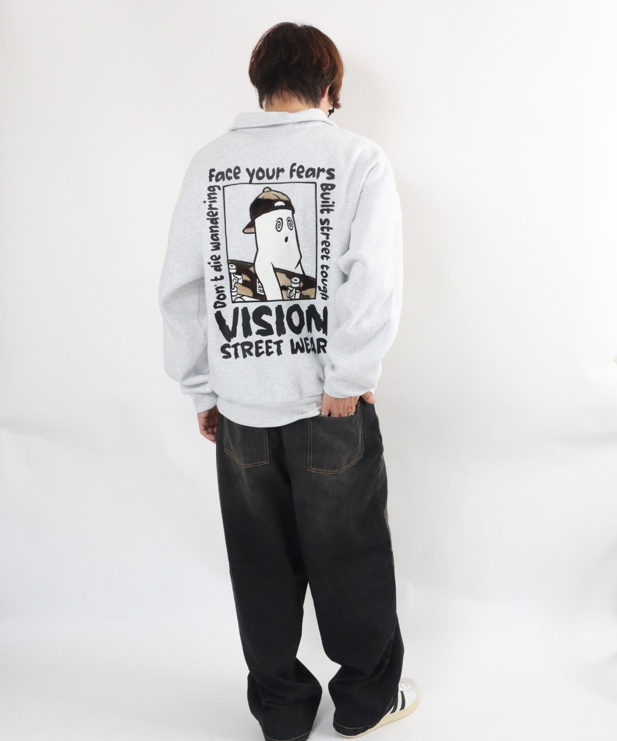 Ghost Zip Sweat / 【裏起毛】ゴースト異素材ハーフジップ