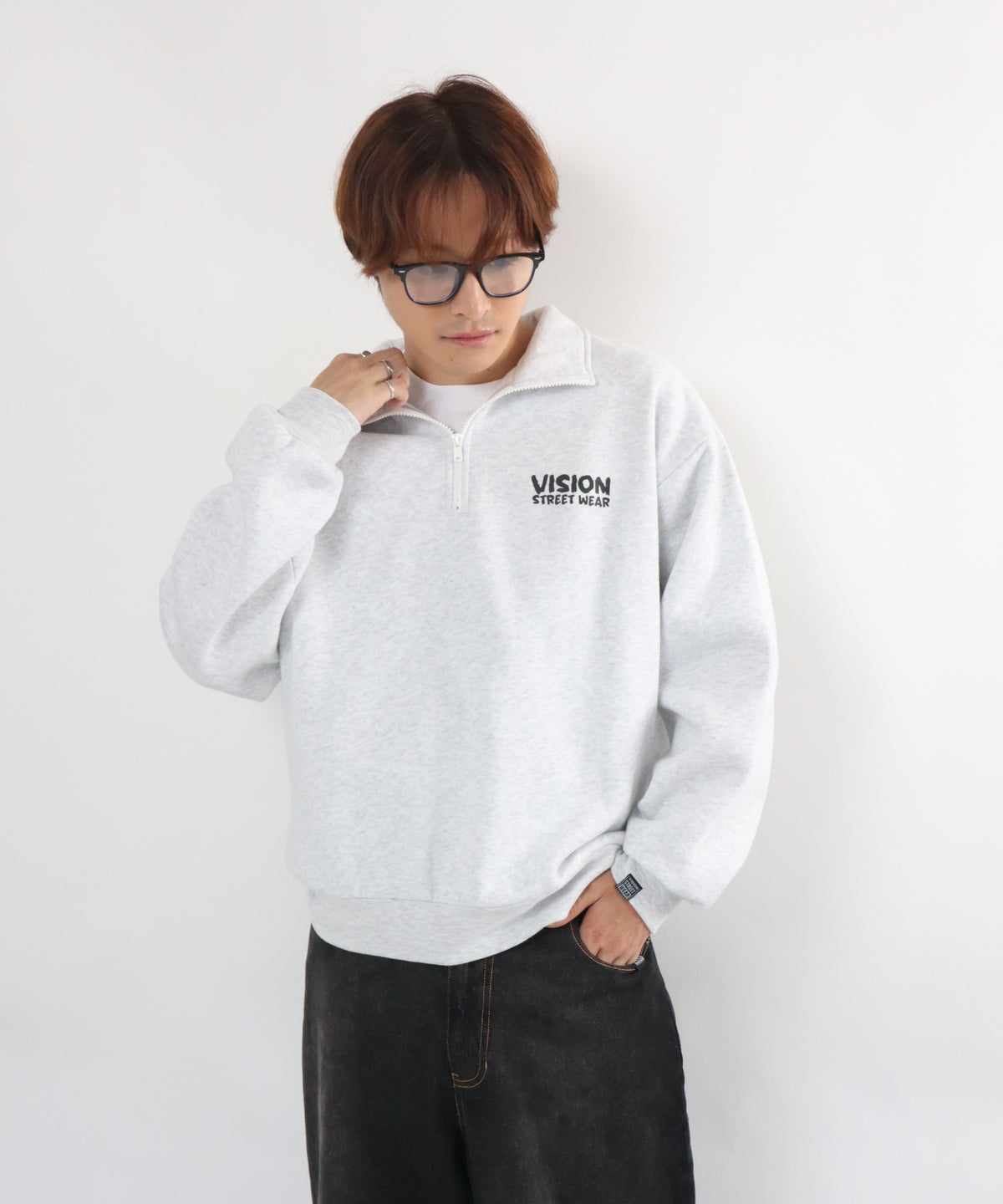 Ghost Zip Sweat / 【裏起毛】ゴースト異素材ハーフジップ