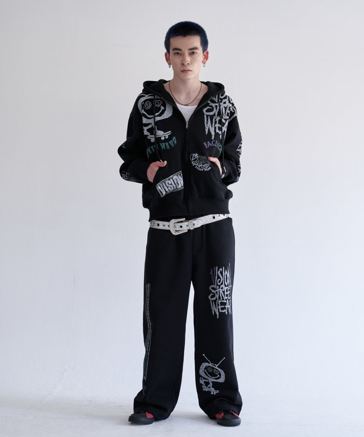 All print Zip Hoodie / 【裏起毛】ラクガキ総柄ジップパーカー
