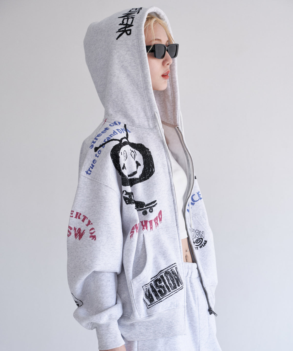 All print Zip Hoodie / 【裏起毛】ラクガキ総柄ジップパーカー