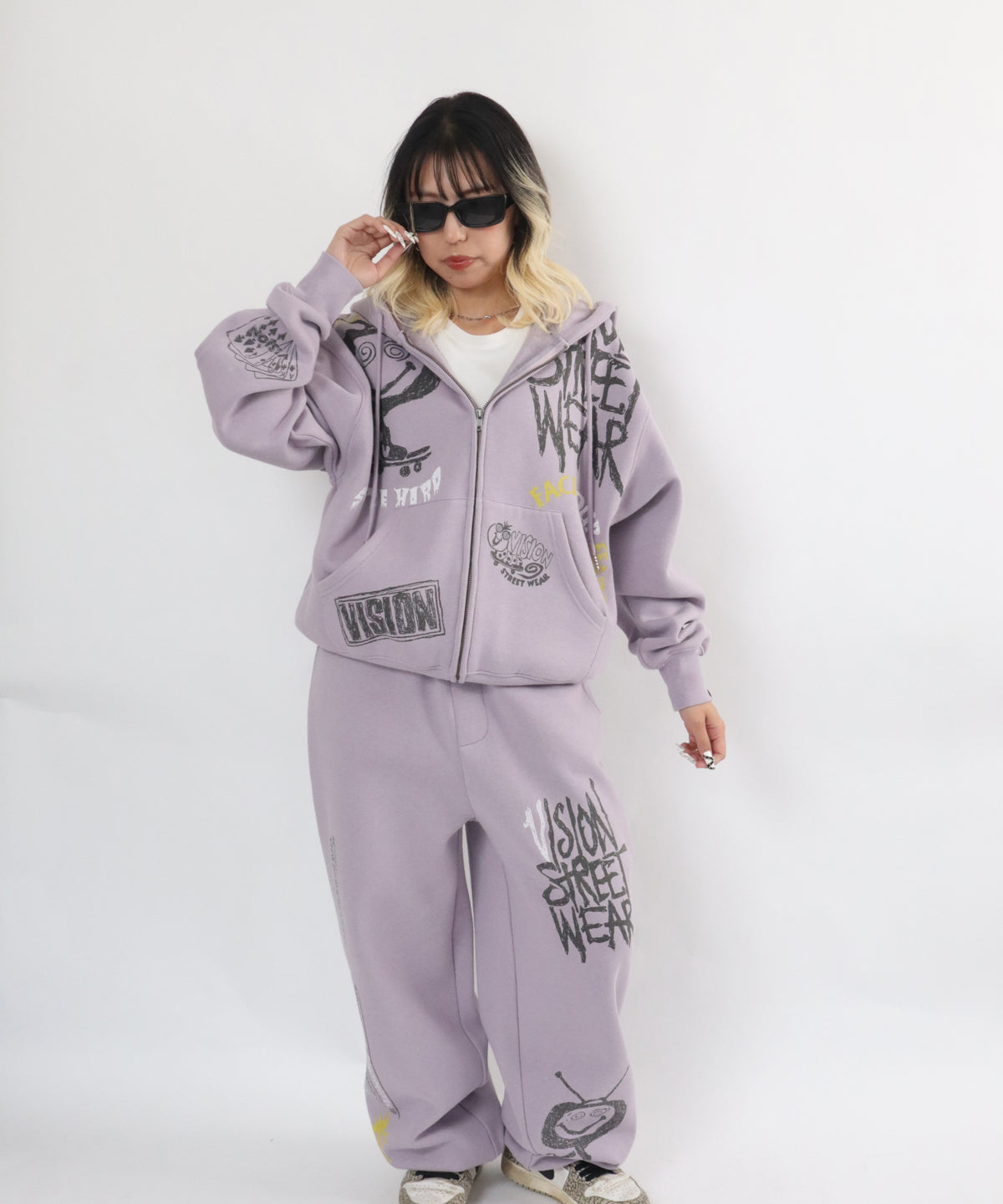 All print Zip Hoodie / 【裏起毛】ラクガキ総柄ジップパーカー