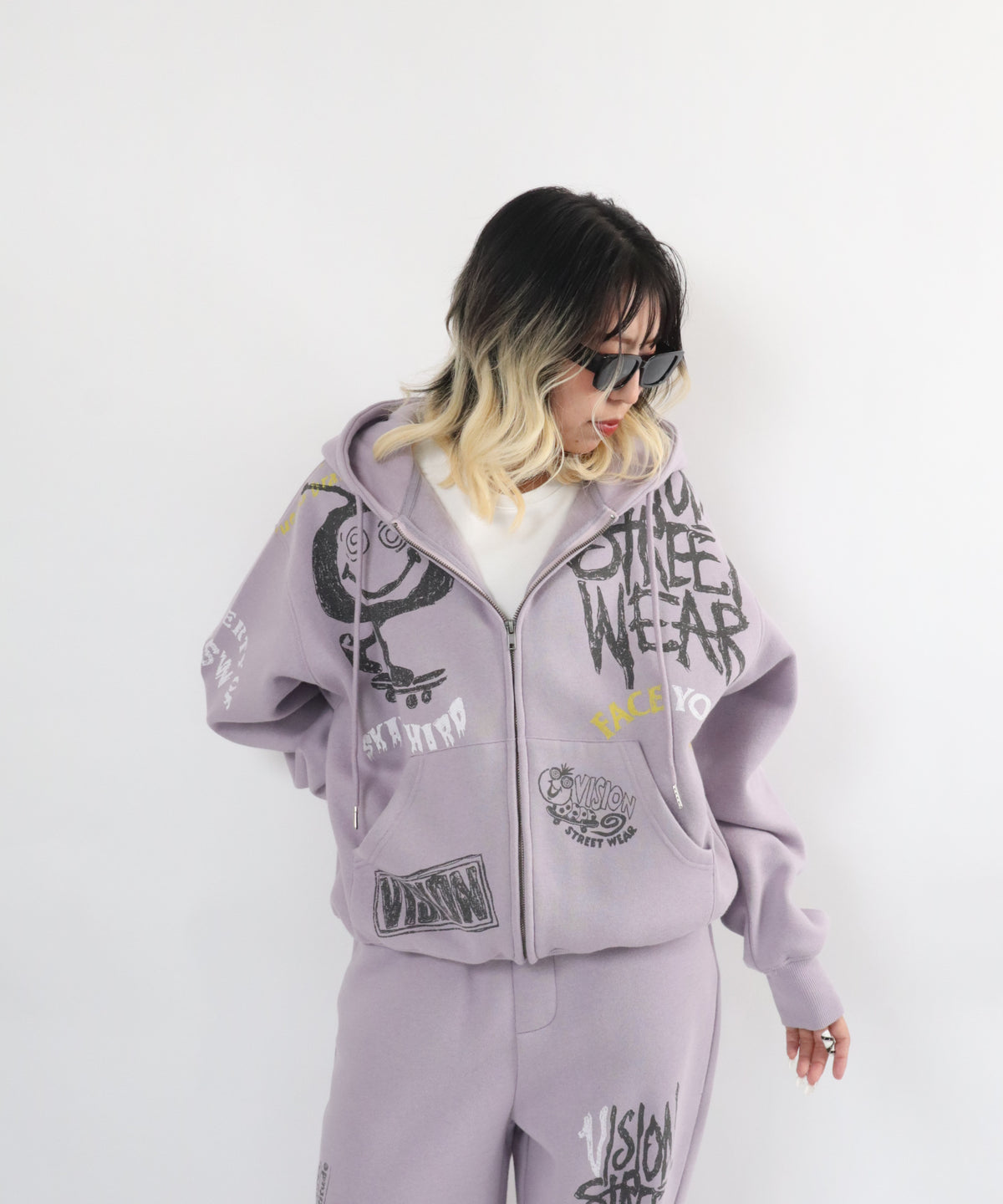 All print Zip Hoodie / 【裏起毛】ラクガキ総柄ジップパーカー