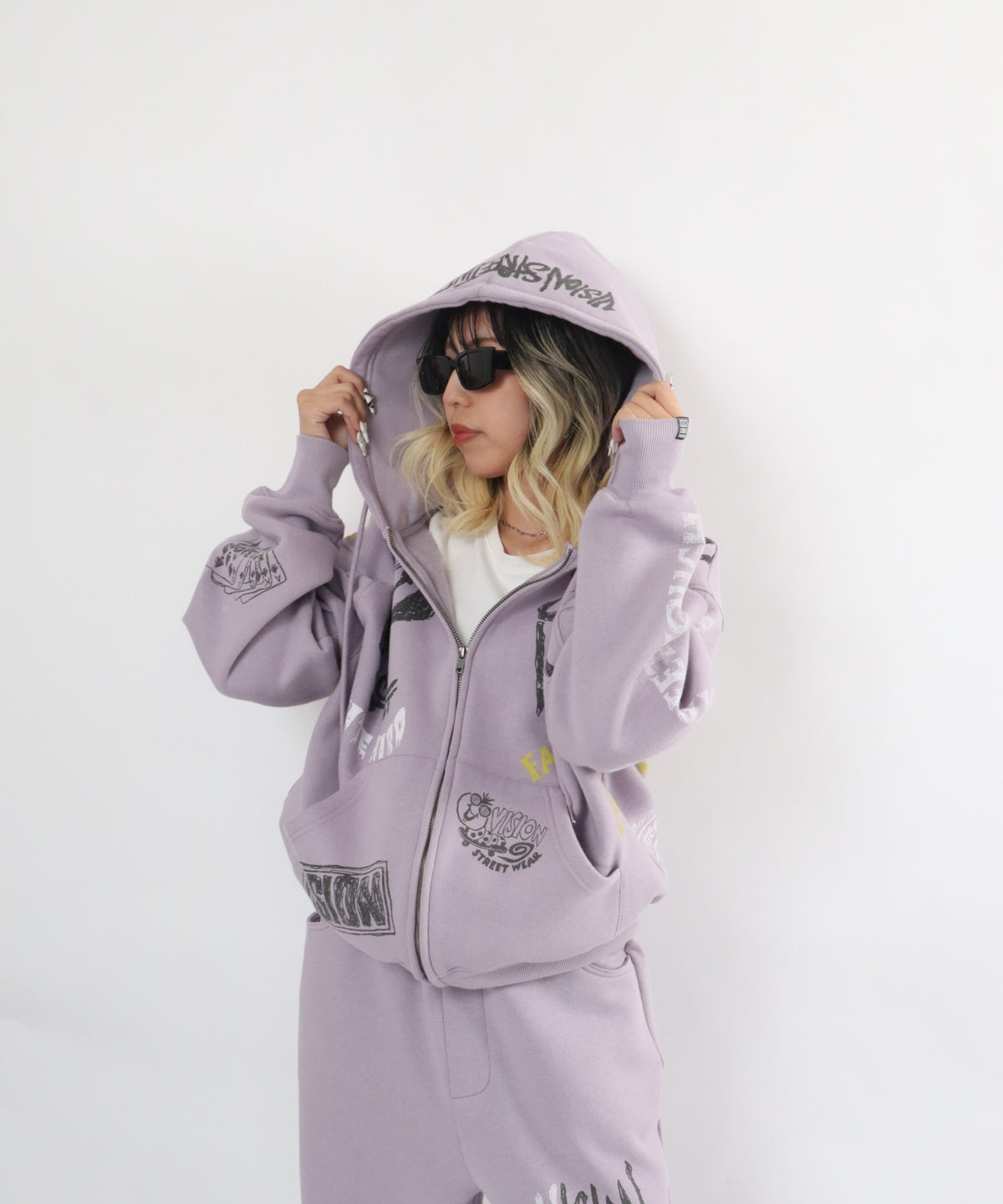 All print Zip Hoodie / 【裏起毛】ラクガキ総柄ジップパーカー
