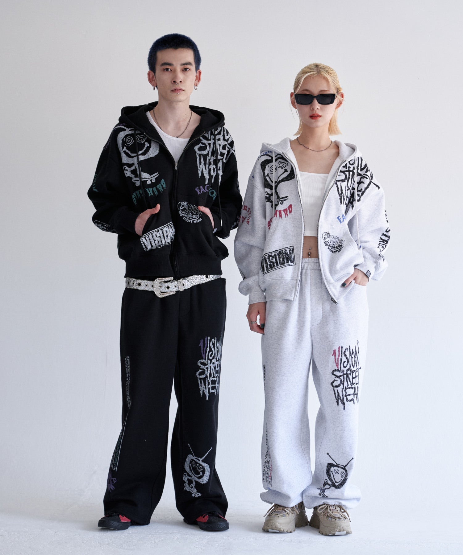 All print Zip Hoodie / 【裏起毛】ラクガキ総柄ジップパーカー – Ha