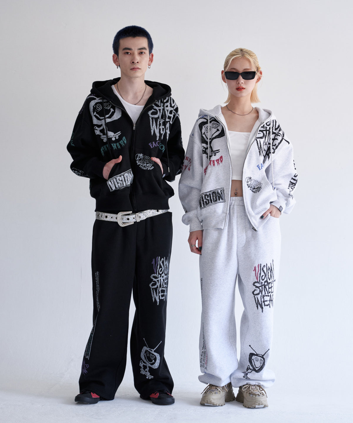 All print Zip Hoodie / 【裏起毛】ラクガキ総柄ジップパーカー