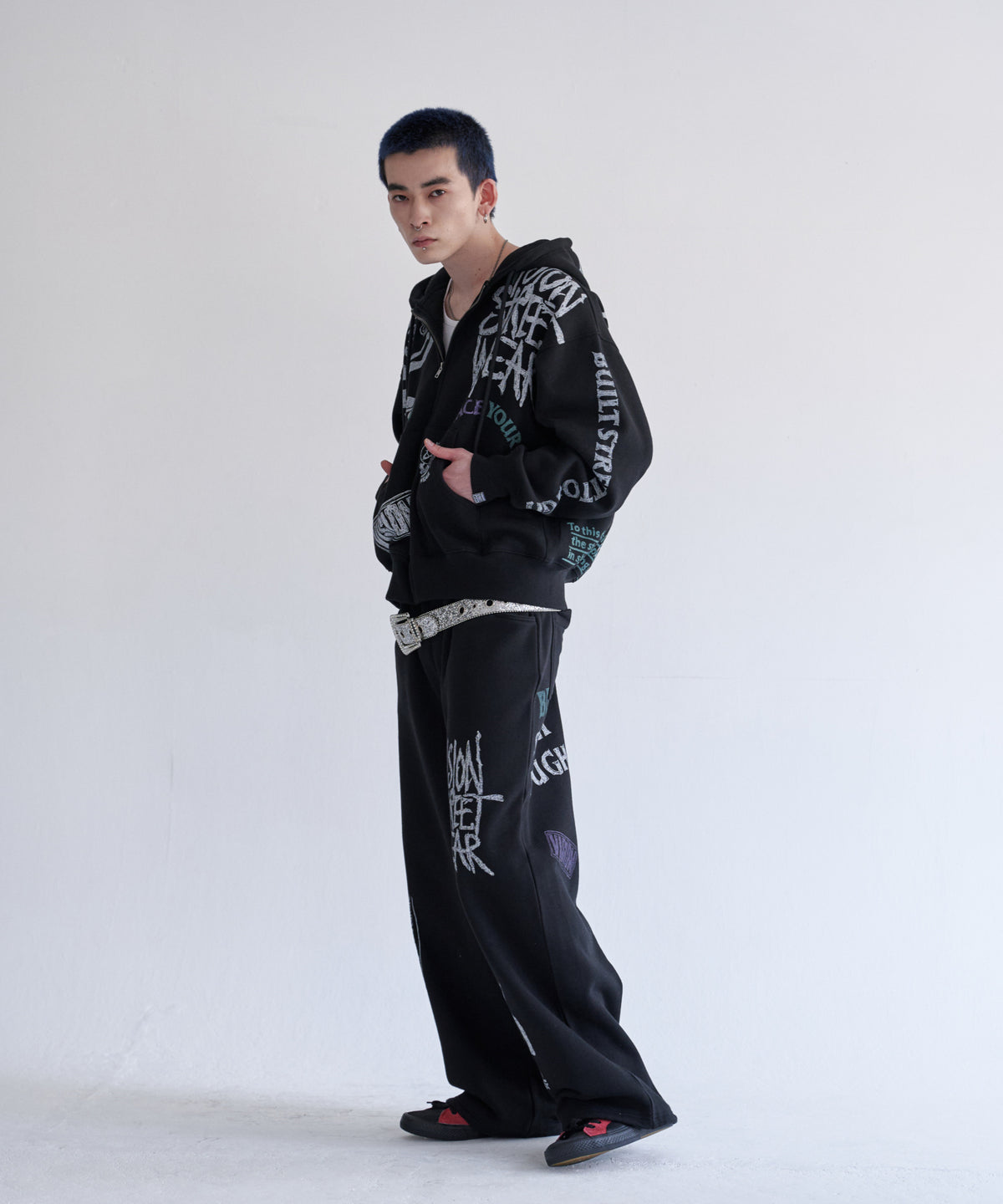 All print Zip Hoodie / 【裏起毛】ラクガキ総柄ジップパーカー