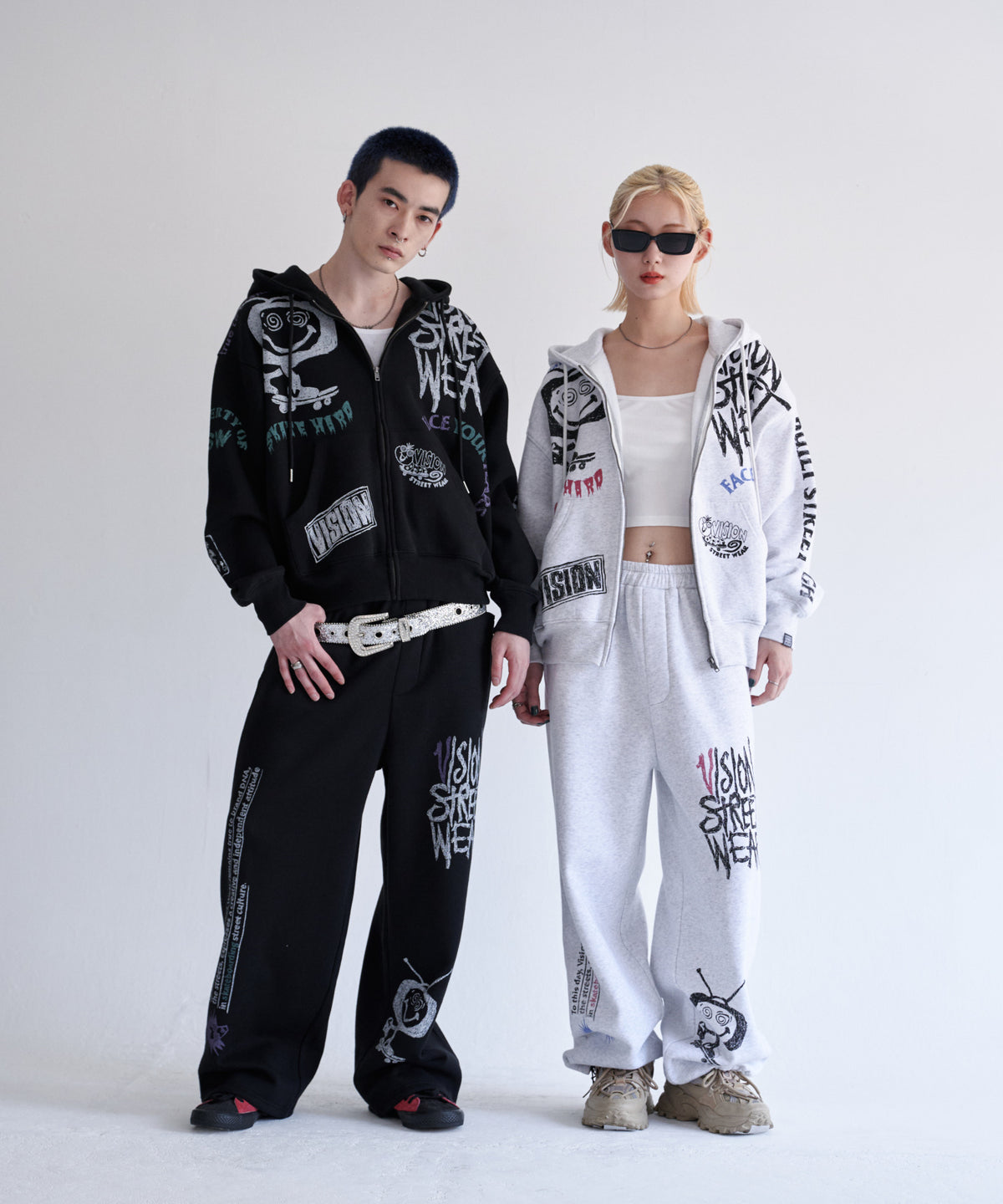 All print Zip Hoodie / 【裏起毛】ラクガキ総柄ジップパーカー