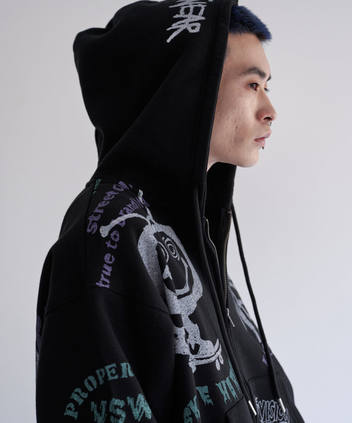 All print Zip Hoodie / 【裏起毛】ラクガキ総柄ジップパーカー