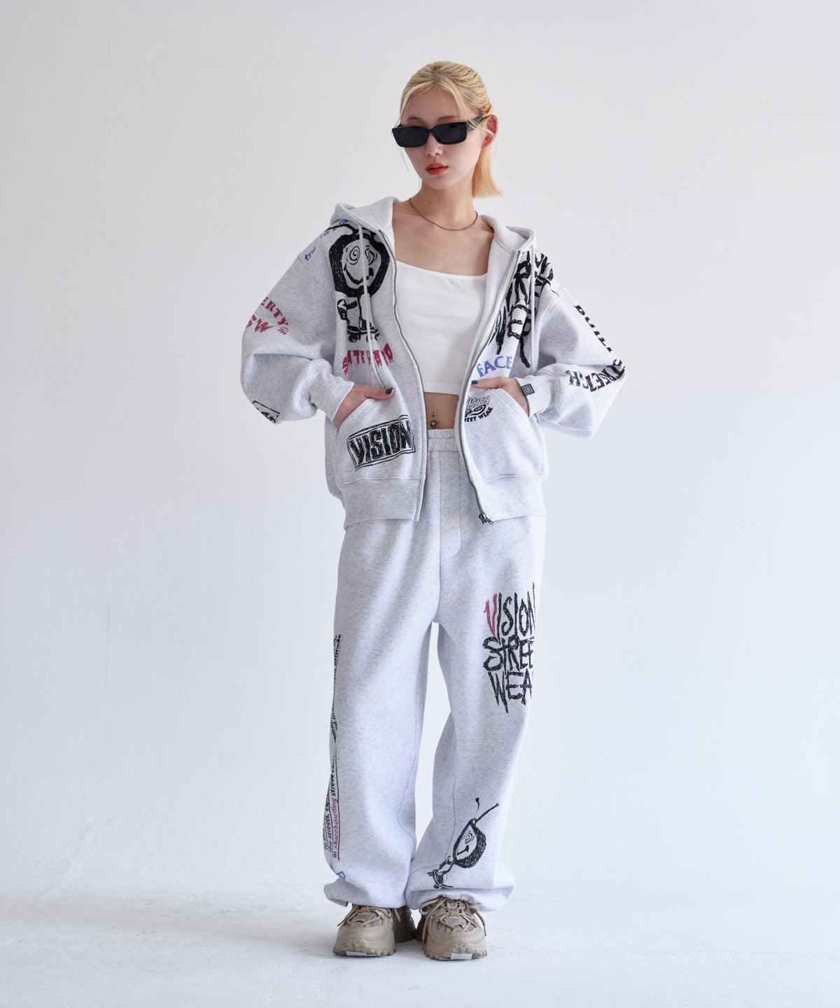 All print Zip Hoodie / 【裏起毛】ラクガキ総柄ジップパーカー
