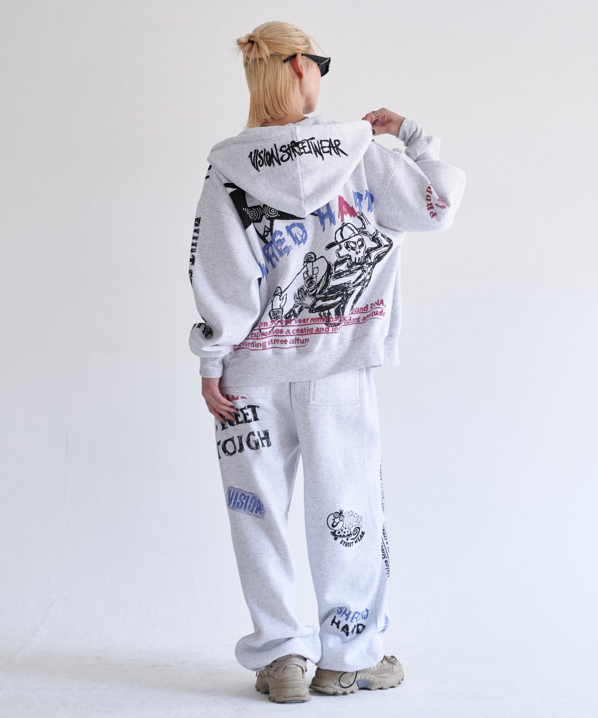 All print Zip Hoodie / 【裏起毛】ラクガキ総柄ジップパーカー