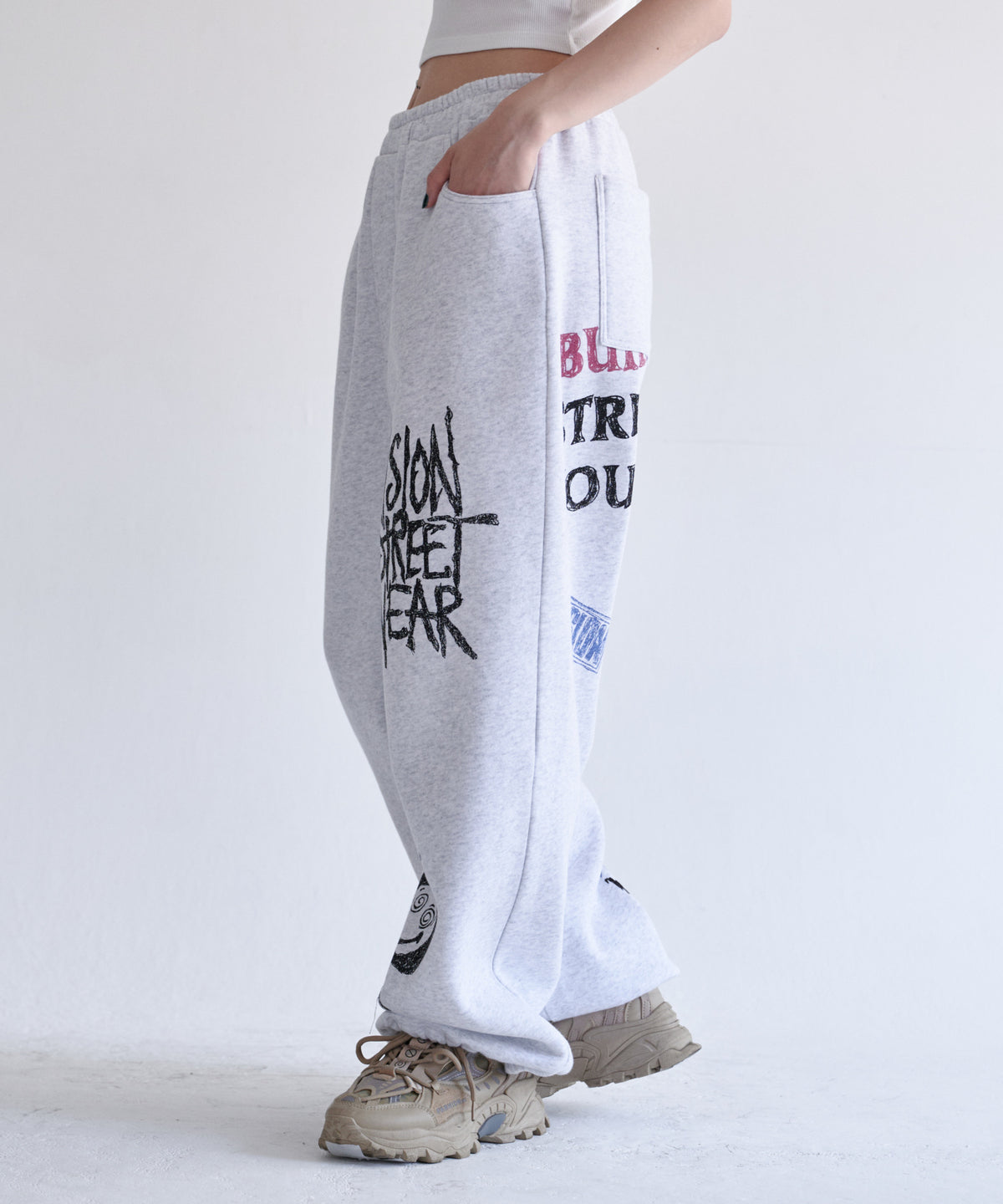 All print Sweat Pants / 【裏起毛】ラクガキ総柄スウェットパンツ