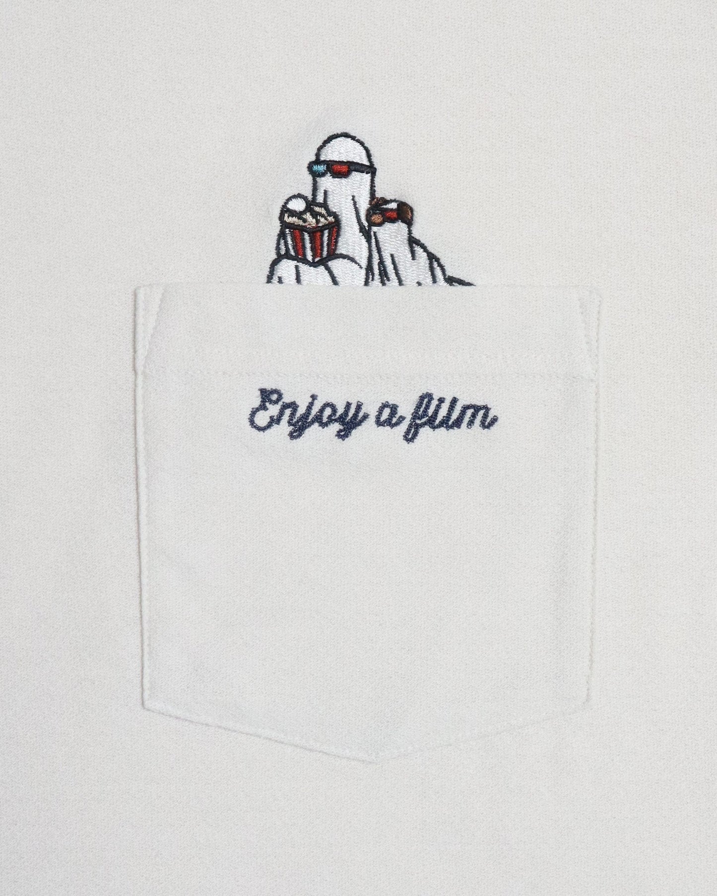 【涼感】梨地ポケット刺繍T　映画オバケ柄