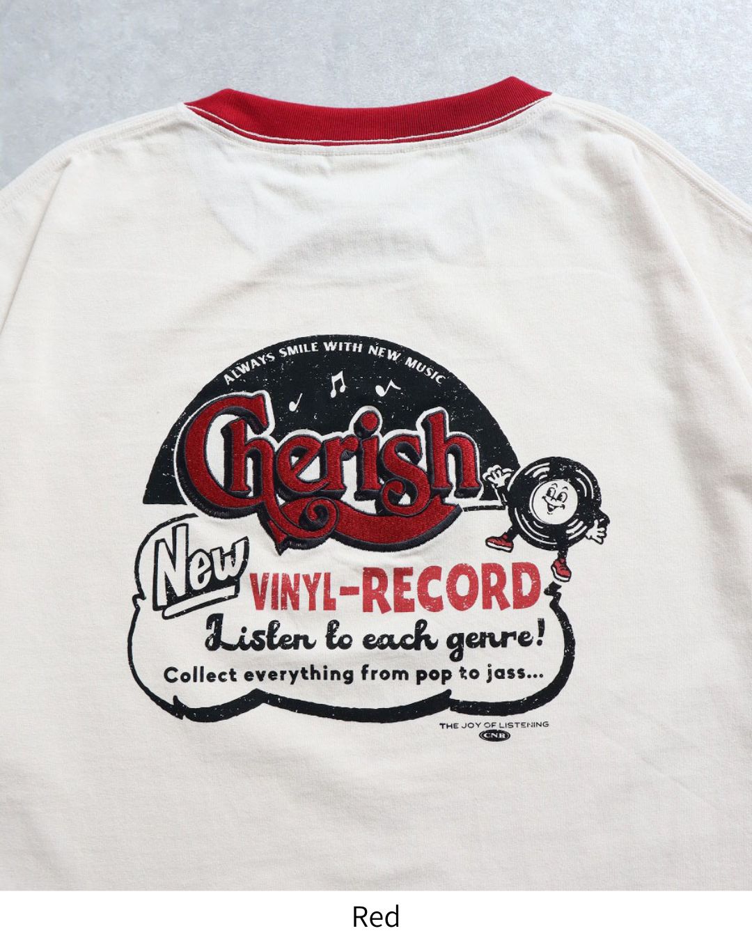 レコード　刺繍リンガーTシャツ