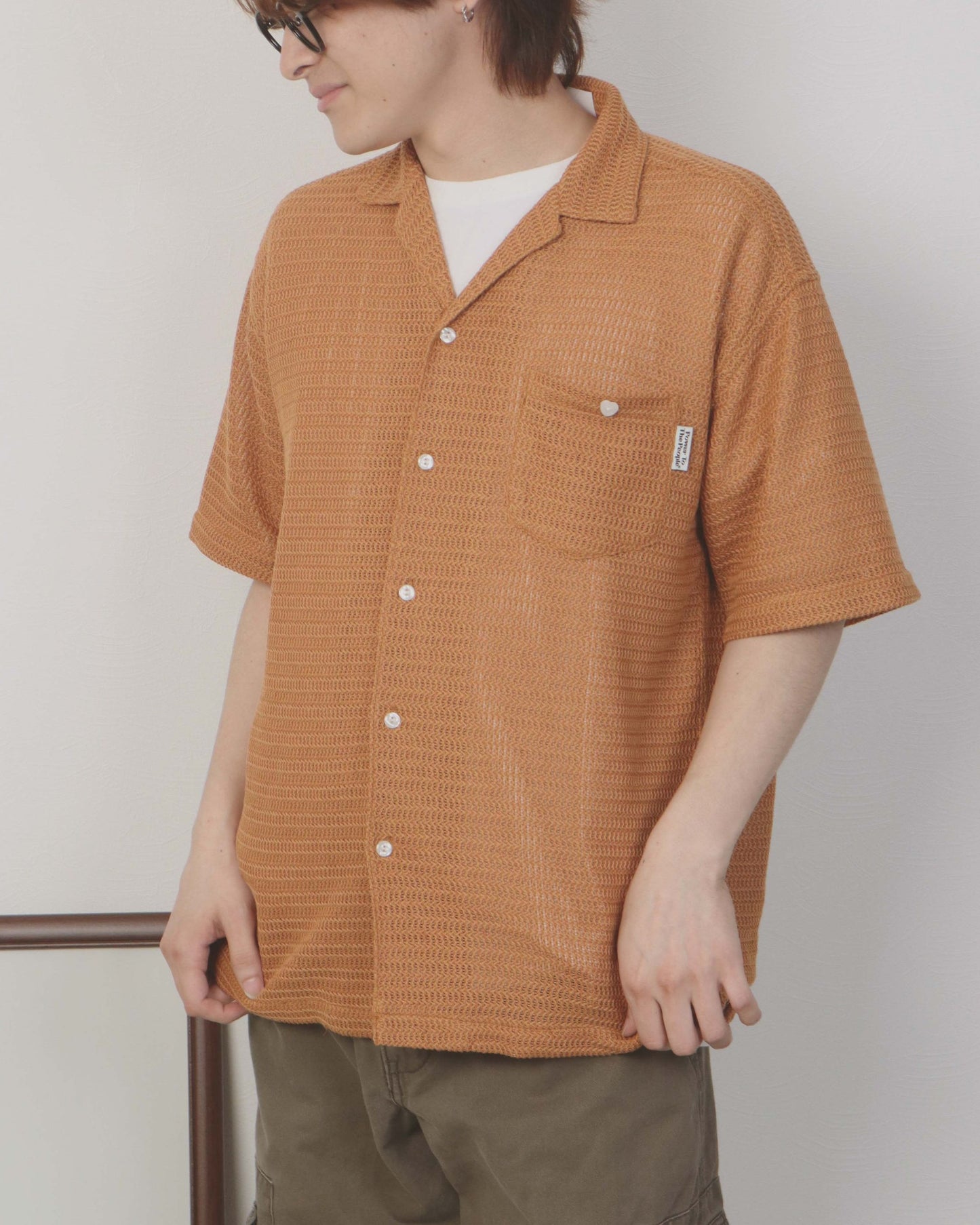 【涼感】ハートボタン レースシャツ