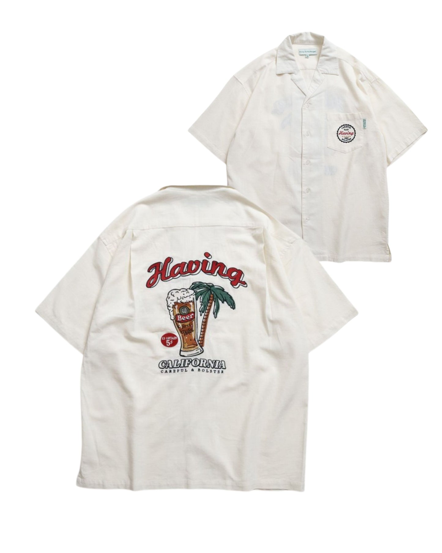 リネンライクシャツ　ビール柄