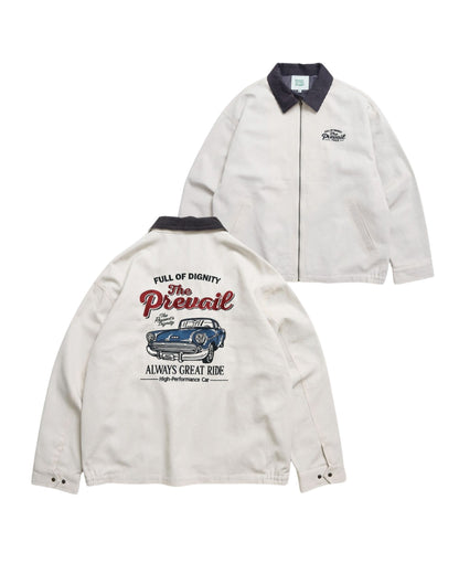 襟コーデュロイ　クラシックカー刺繍ジャケット