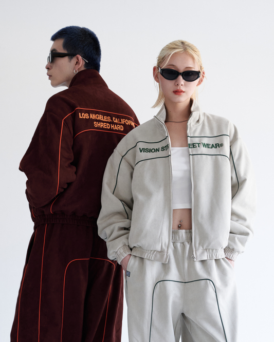 Fake suede piping padded jacket / フェイクスエードパイピング中綿ジャケット